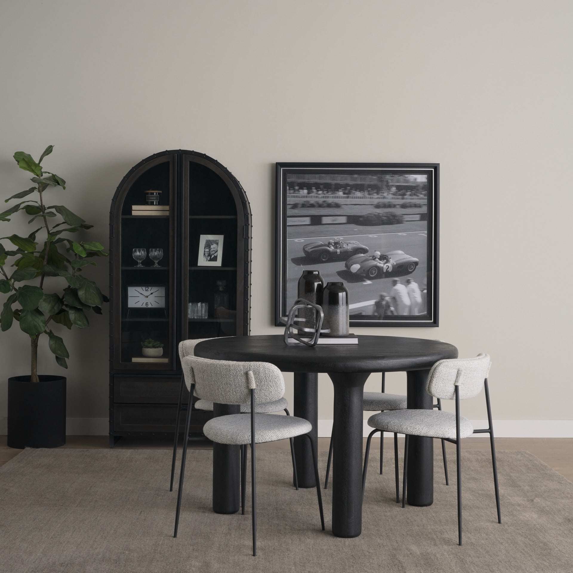 Casey Matte Black Metal w/ Gray Fabric Dining Chair - Dekor Butik