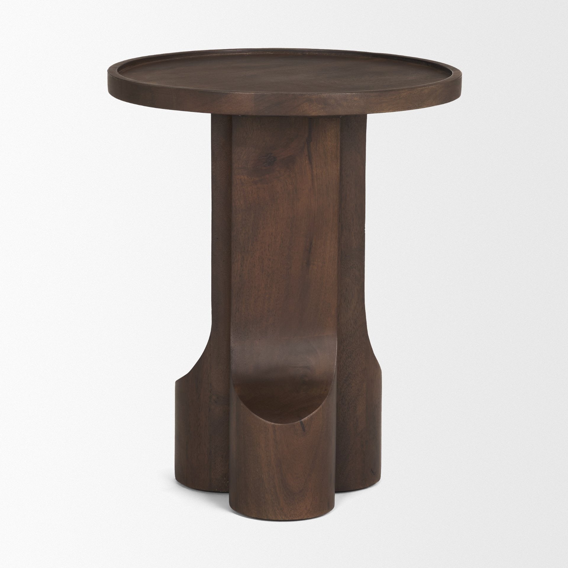 Cayson Dark Brown Sculptural Round Accent Table - Dekor Butik