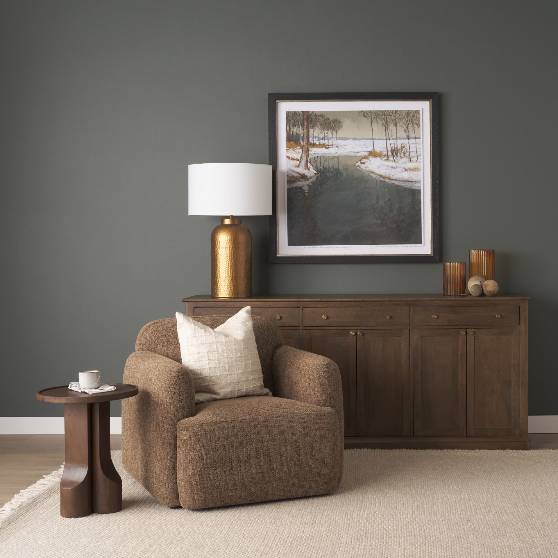 Cayson Dark Brown Sculptural Round Accent Table - Dekor Butik