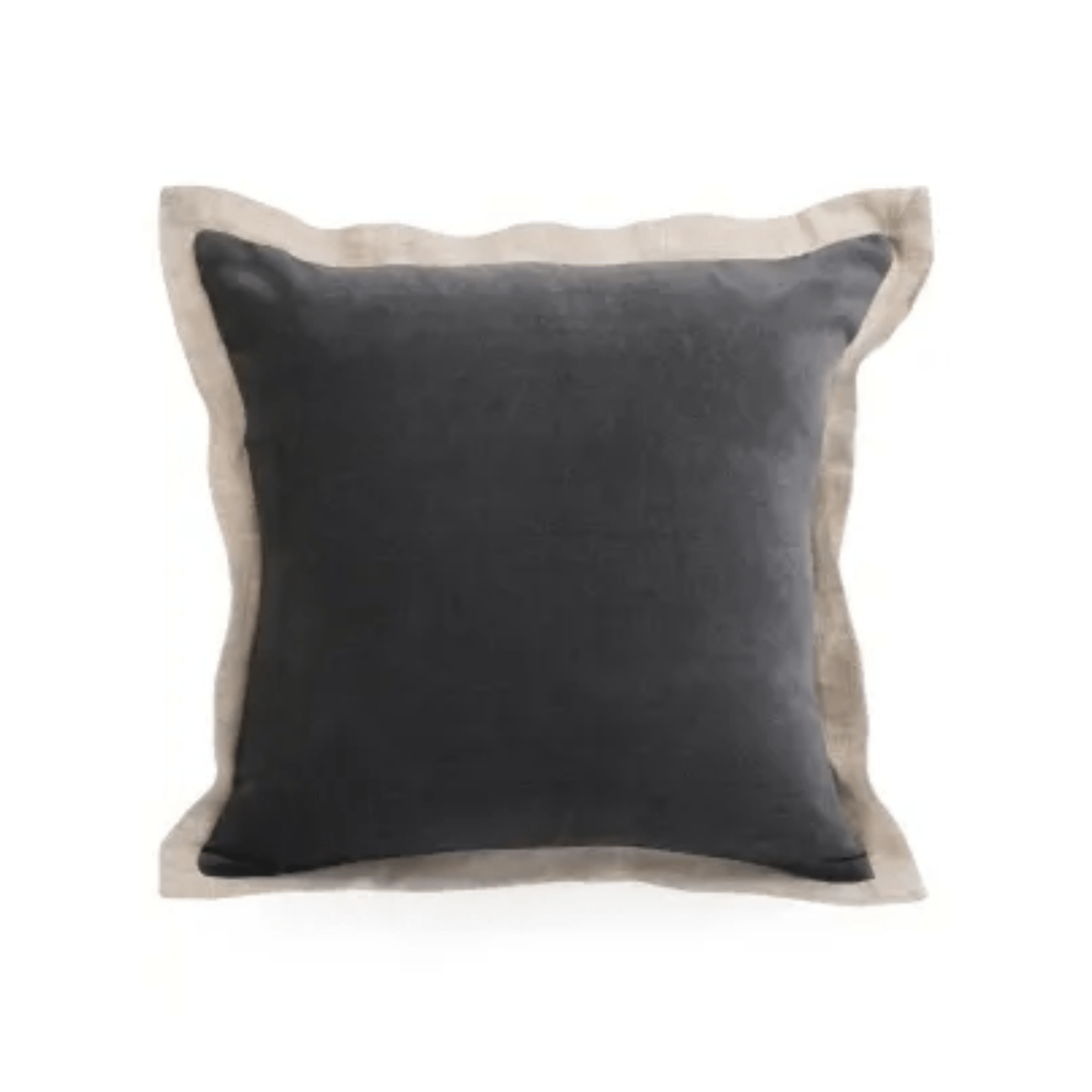 Cushions & ThrowsCharcoal Velvet & Linen Flanged Toss Cushion - 17"X 17" - Dekor Butik