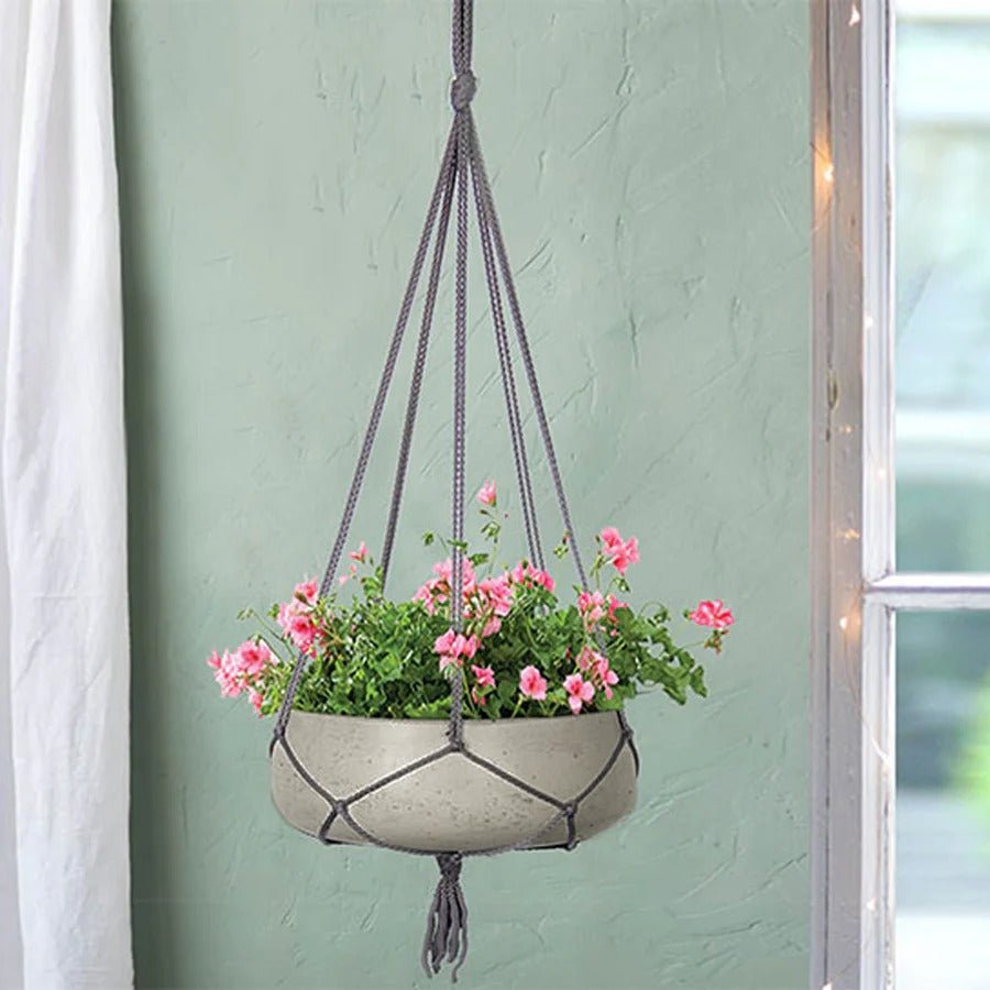 Circular Small Hanging Pot With Netting - Cement Grey - Dekor Butik