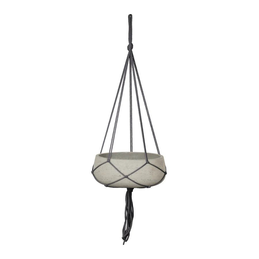 Circular Small Hanging Pot With Netting - Cement Grey - Dekor Butik