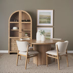 Cline Cream Fabric Upholstered and Light Brown Wood Dining Chair - Dekor Butik
