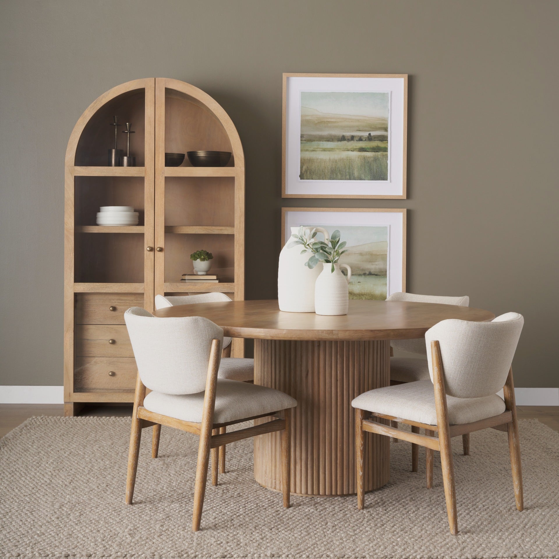 Cline Cream Fabric Upholstered and Light Brown Wood Dining Chair - Dekor Butik