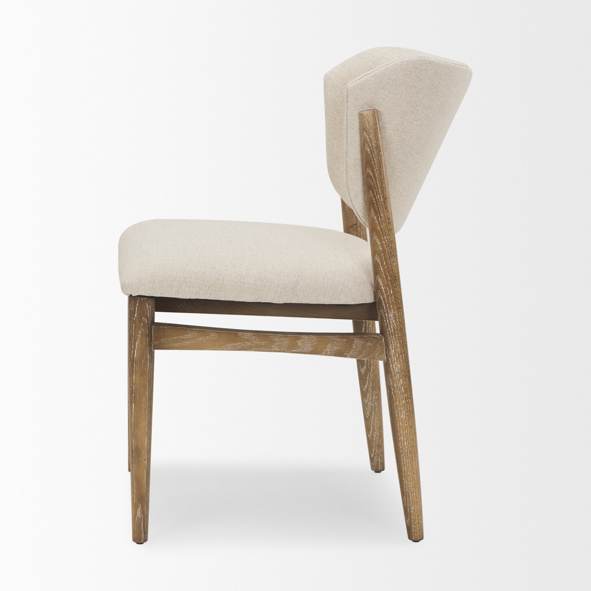 Cline Cream Fabric Upholstered and Light Brown Wood Dining Chair - Dekor Butik
