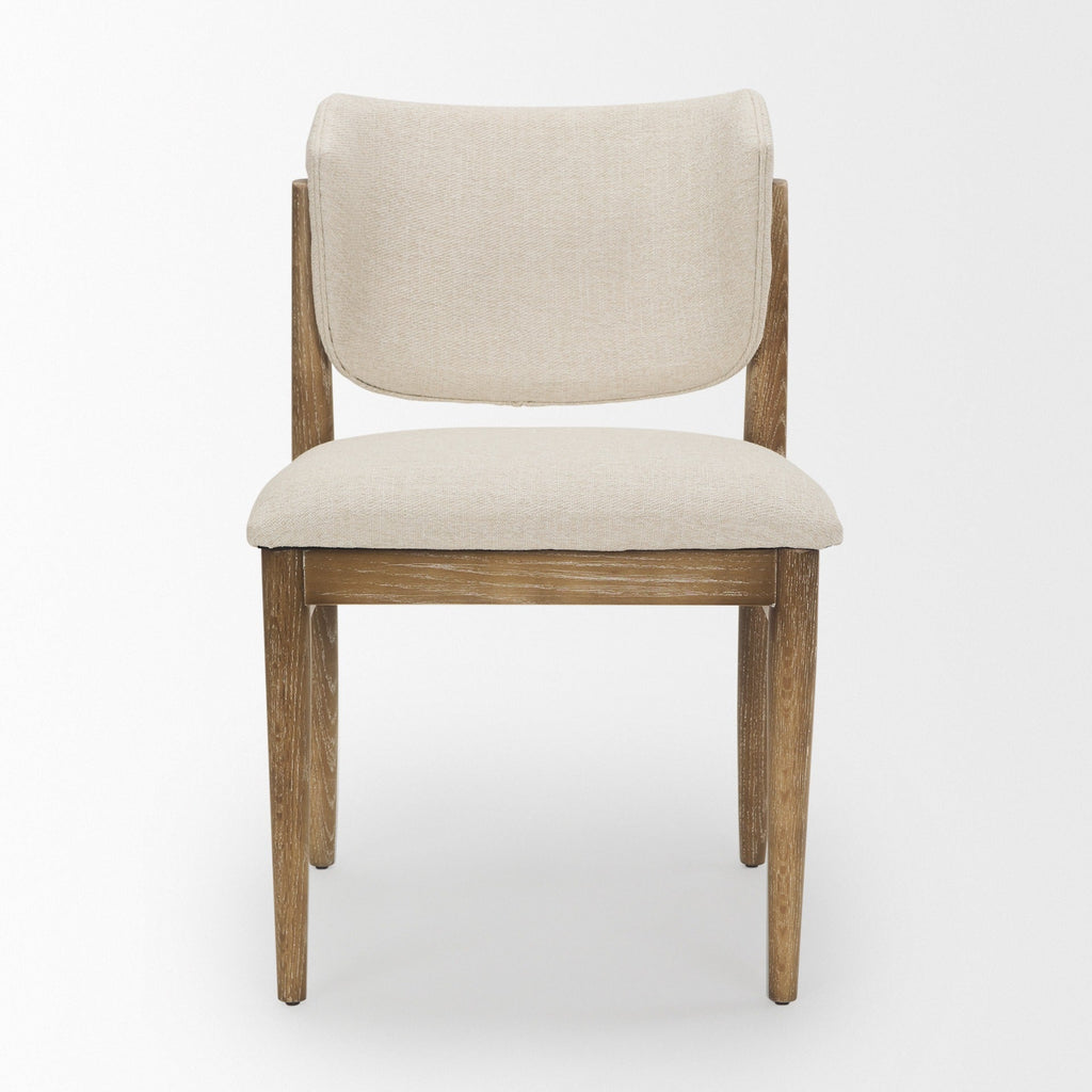 Cline Cream Fabric Upholstered and Light Brown Wood Dining Chair - Dekor Butik
