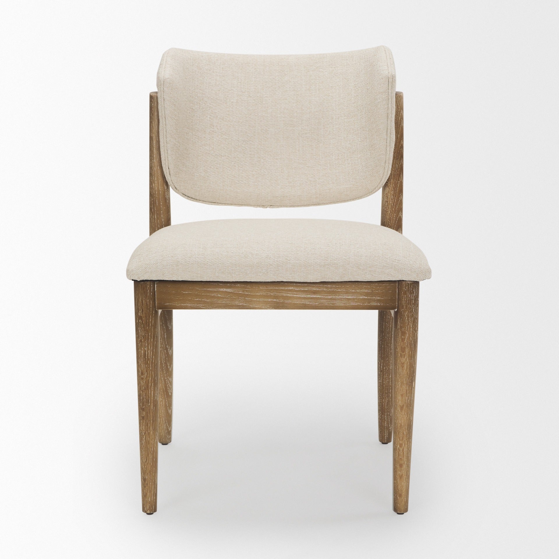Cline Cream Fabric Upholstered and Light Brown Wood Dining Chair - Dekor Butik