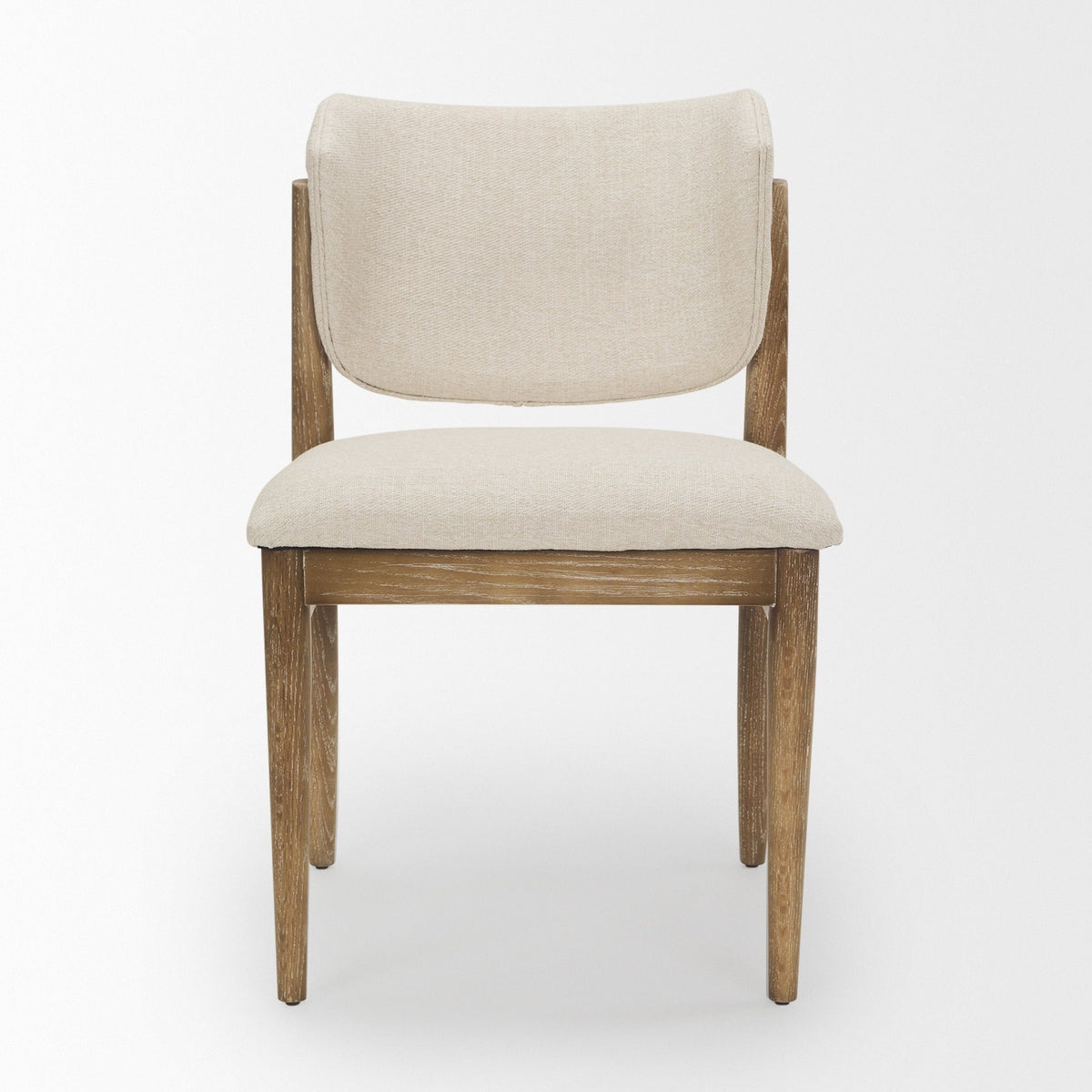 Cline Cream Fabric Upholstered and Light Brown Wood Dining Chair - Dekor Butik
