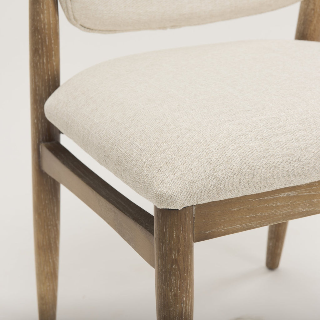 Cline Cream Fabric Upholstered and Light Brown Wood Dining Chair - Dekor Butik