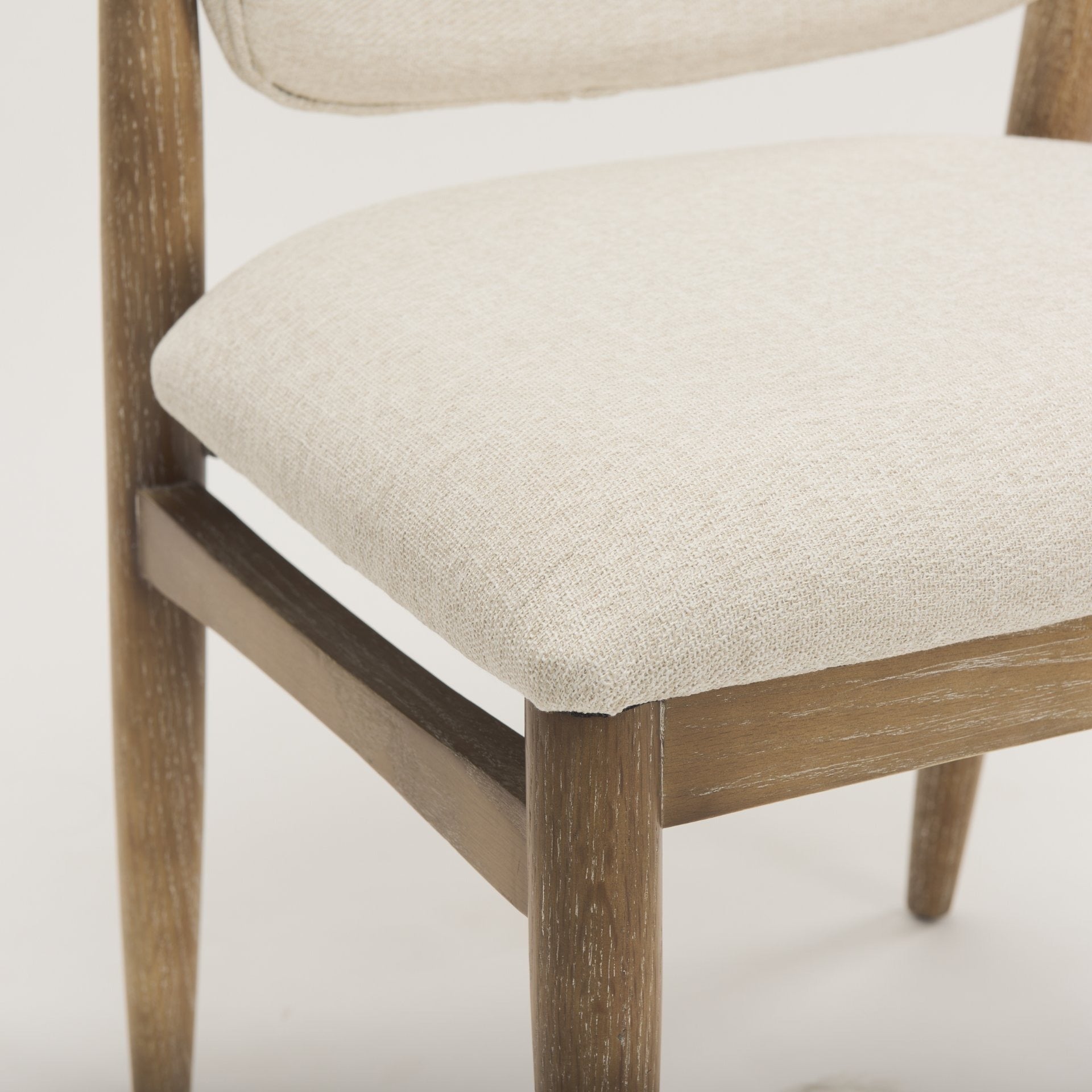 Cline Cream Fabric Upholstered and Light Brown Wood Dining Chair - Dekor Butik