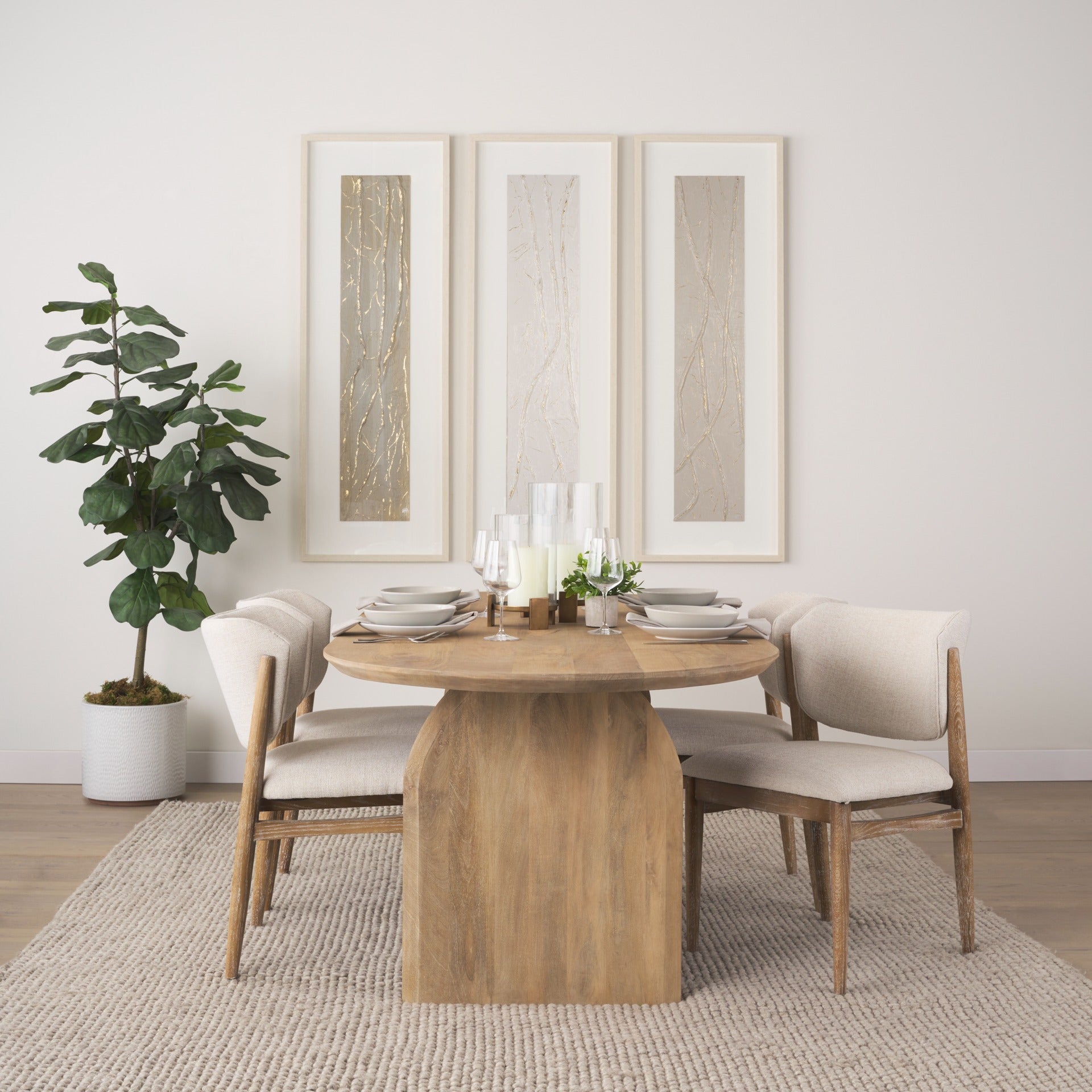 Cline Cream Fabric Upholstered and Light Brown Wood Dining Chair - Dekor Butik