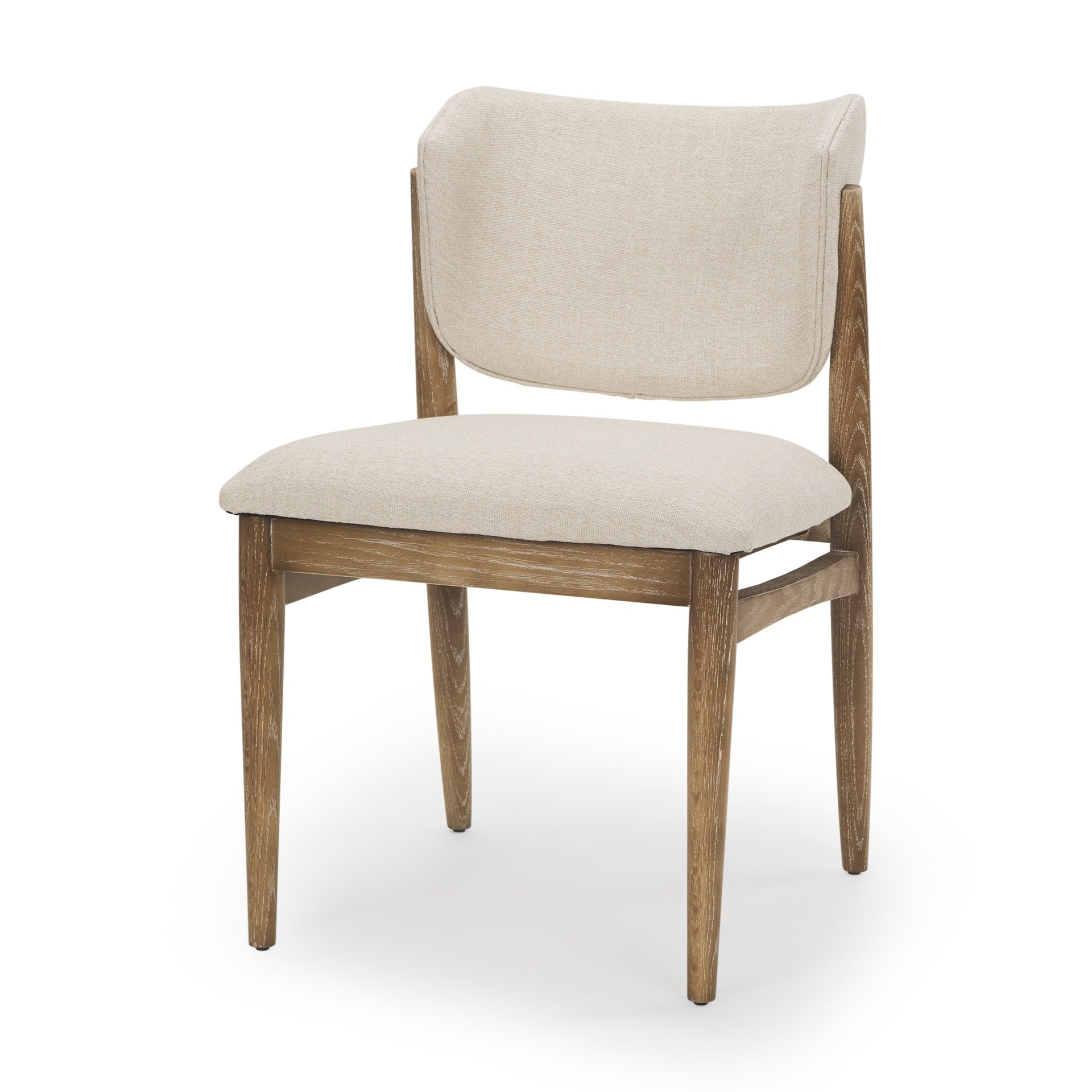 Cline Cream Fabric Upholstered and Light Brown Wood Dining Chair - Dekor Butik