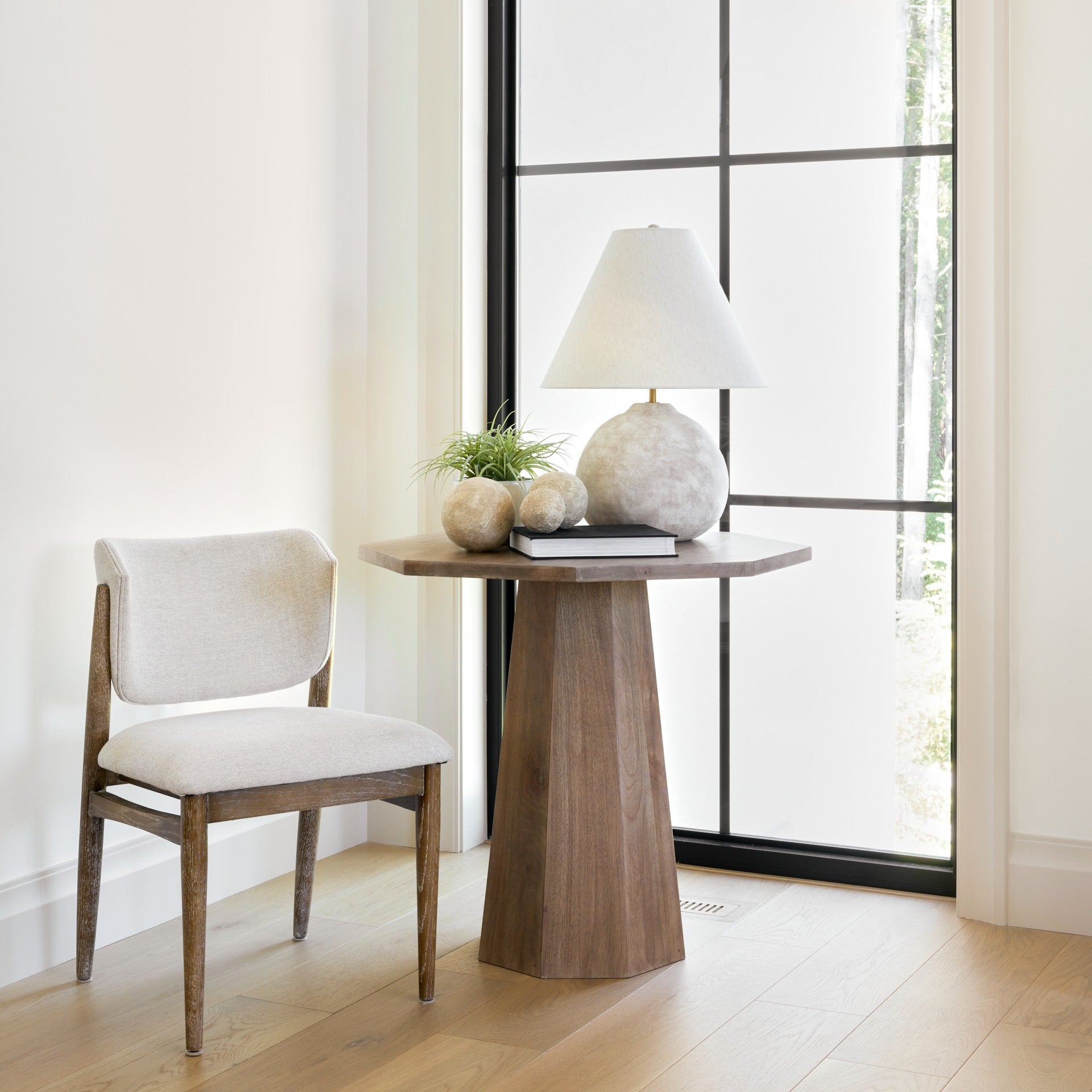 Cline Cream Fabric Upholstered and Light Brown Wood Dining Chair - Dekor Butik