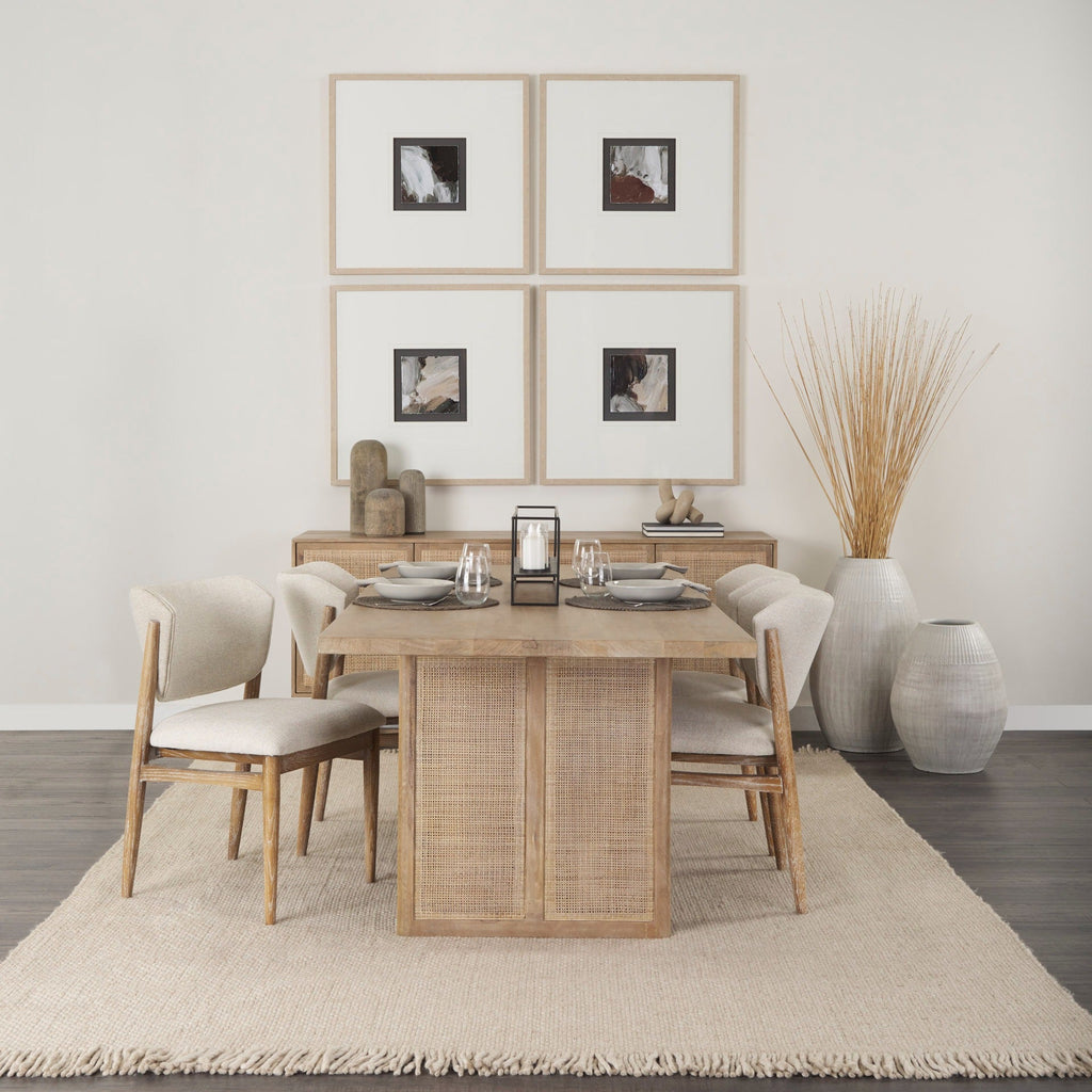 Cline Cream Fabric Upholstered and Light Brown Wood Dining Chair - Dekor Butik