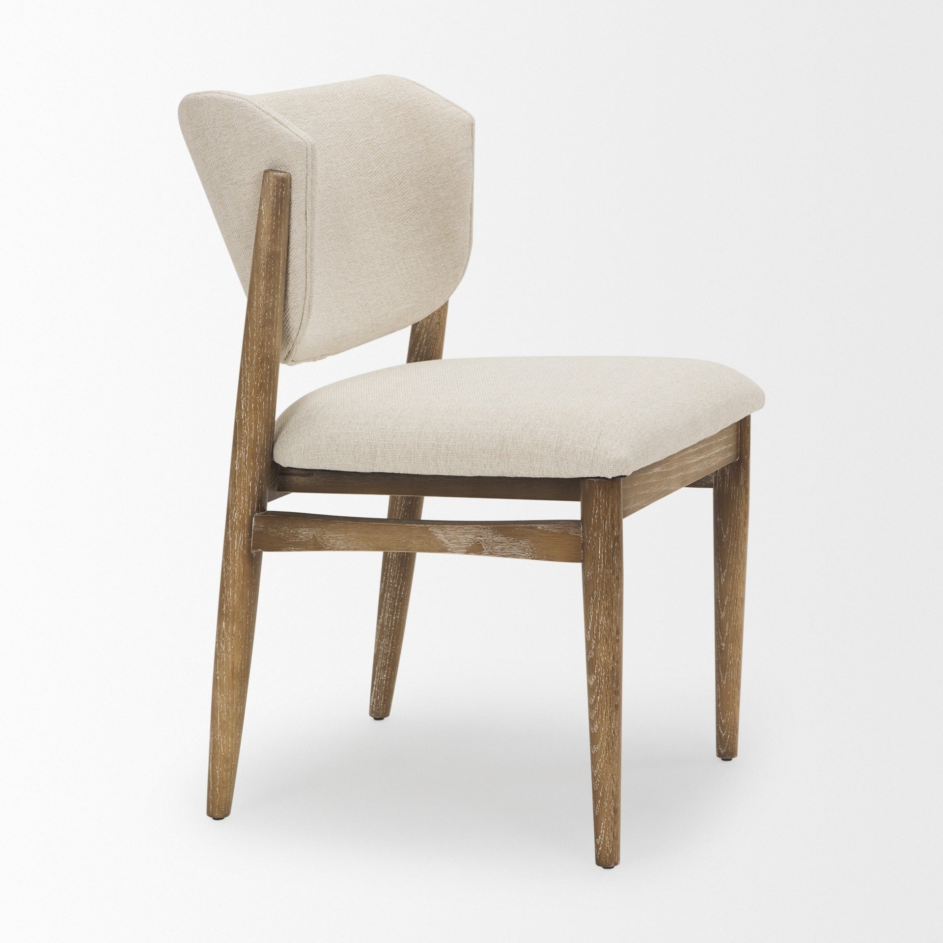 Cline Cream Fabric Upholstered and Light Brown Wood Dining Chair - Dekor Butik