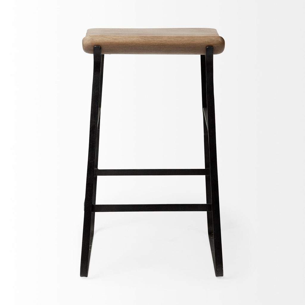 Conan 25" Seat Height Brown Wood Seat Black Metal Frame Counter Stool - Dekor Butik