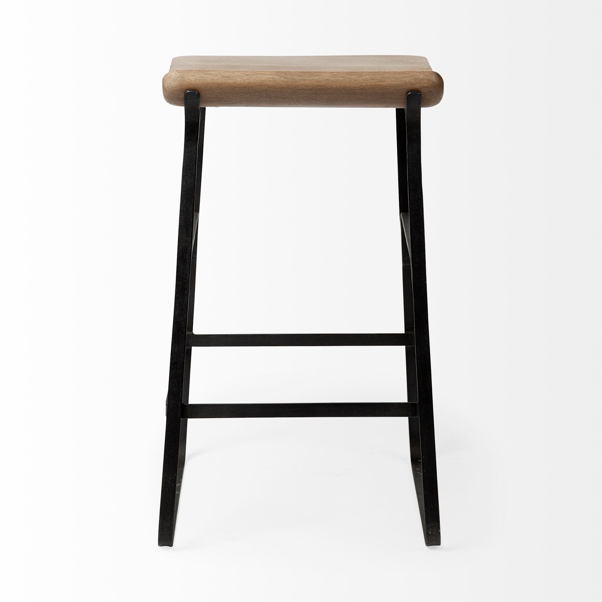 Conan 25" Seat Height Brown Wood Seat Black Metal Frame Counter Stool - Dekor Butik