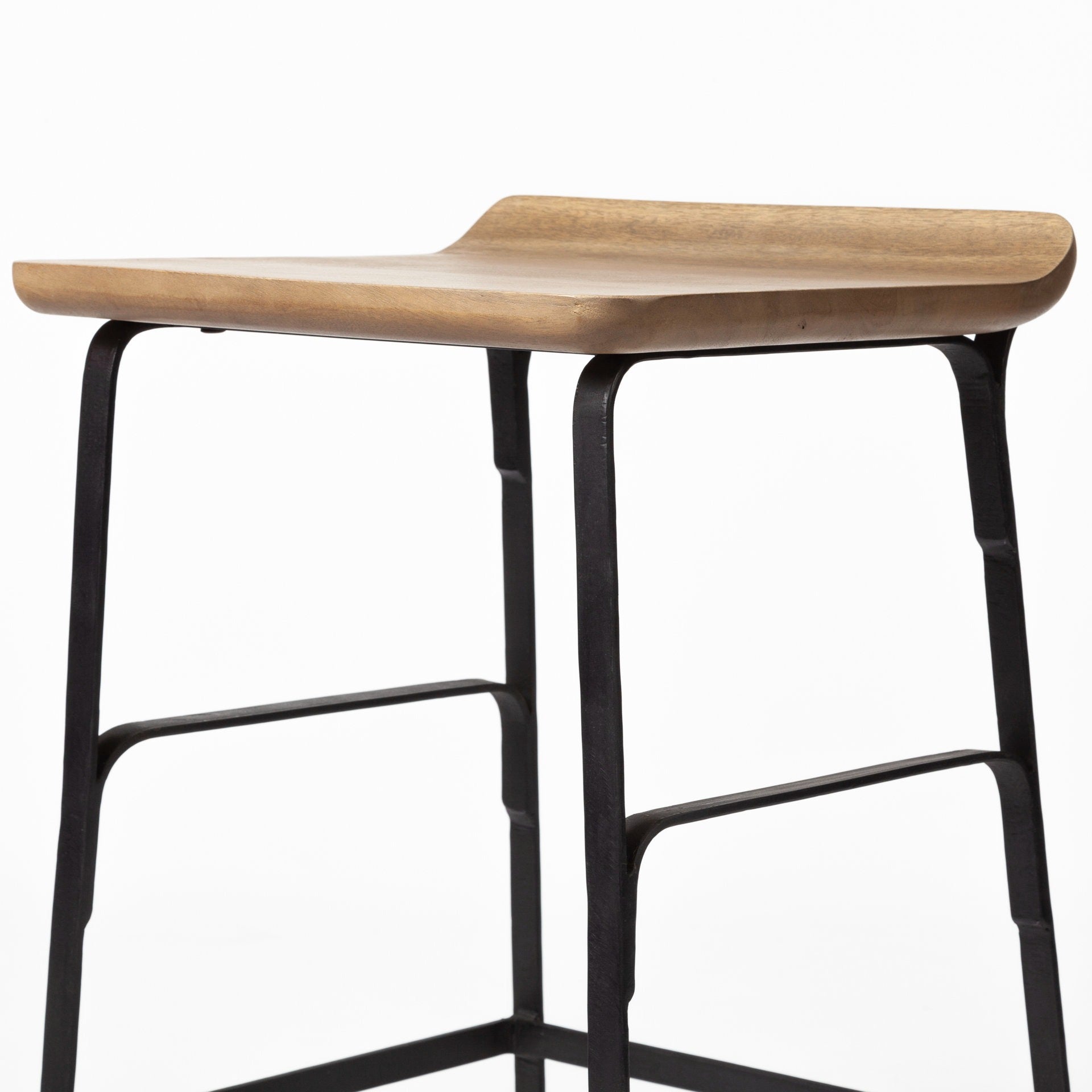 Conan 25" Seat Height Brown Wood Seat Black Metal Frame Counter Stool - Dekor Butik