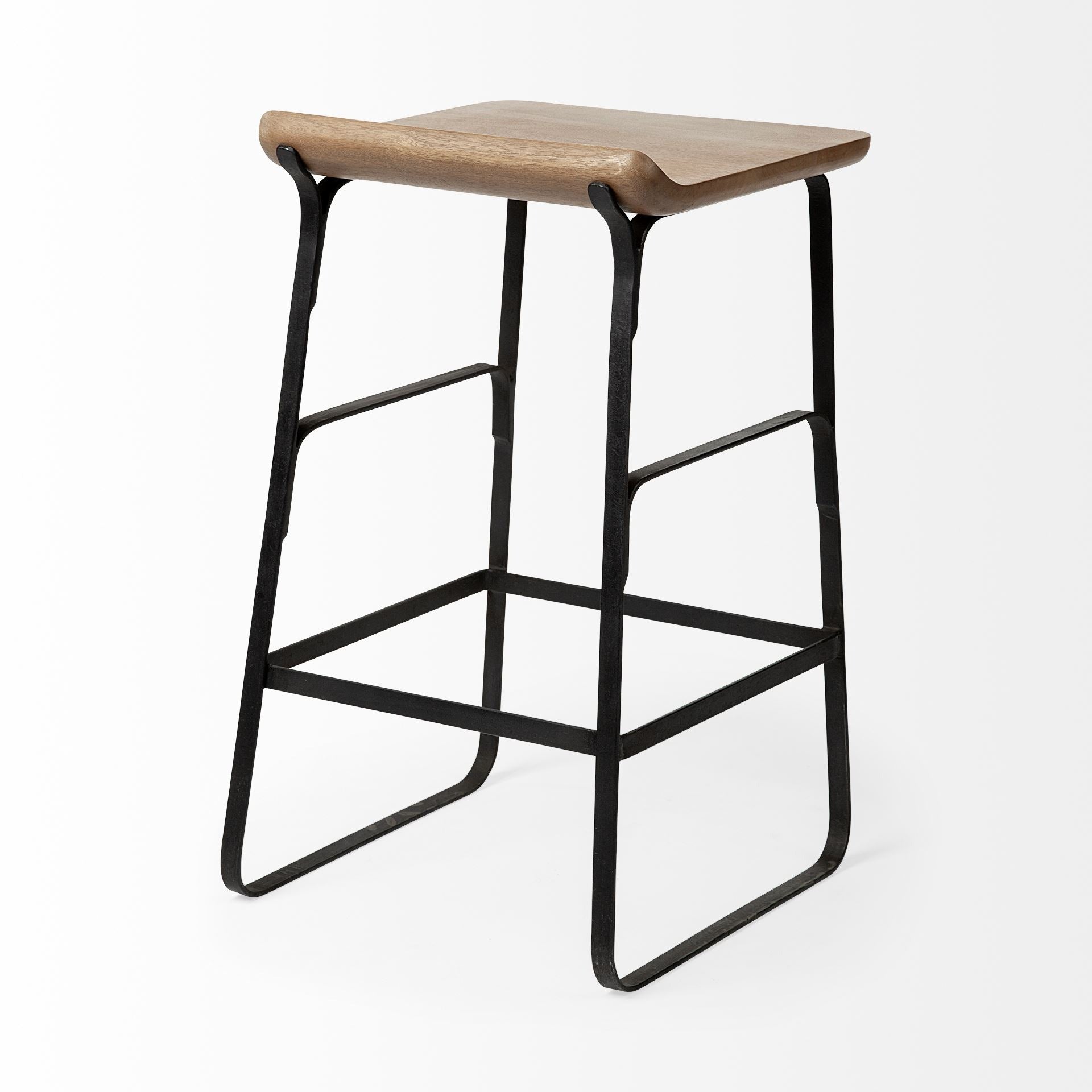 Conan 25" Seat Height Brown Wood Seat Black Metal Frame Counter Stool - Dekor Butik