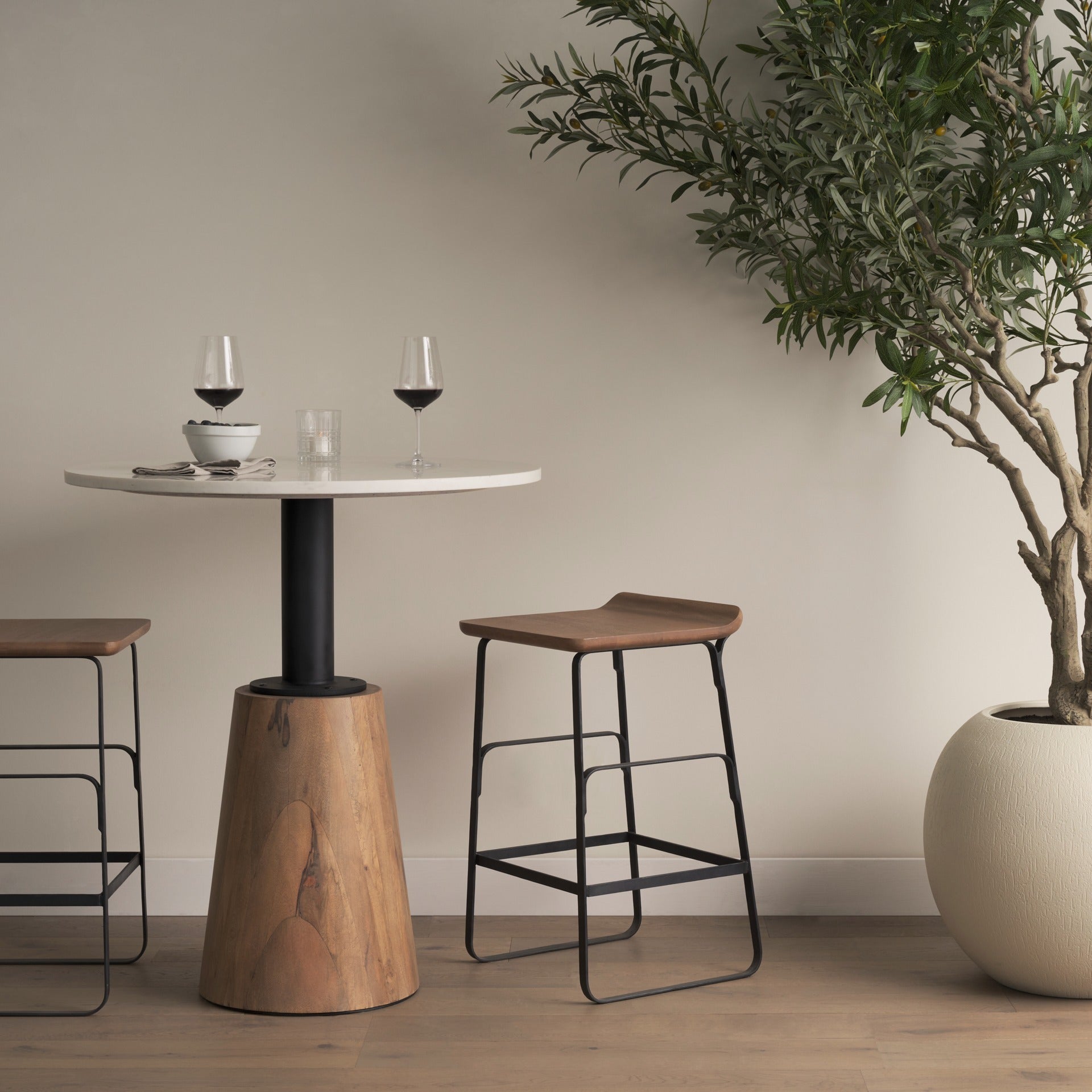 Conan 25" Seat Height Brown Wood Seat Black Metal Frame Counter Stool - Dekor Butik