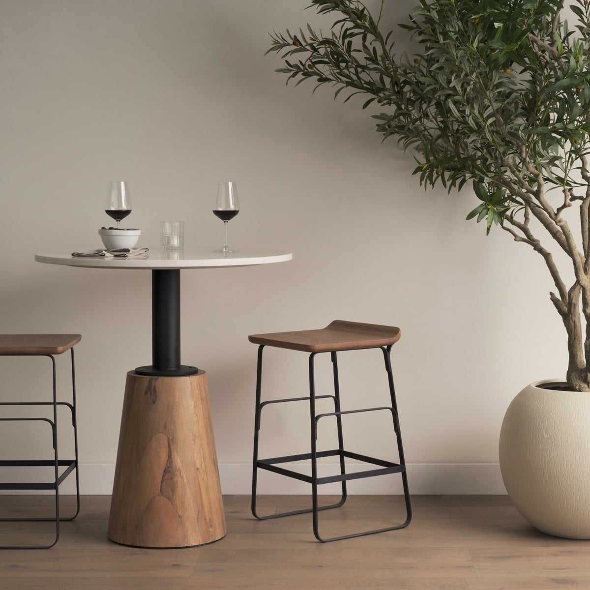 Conan 25" Seat Height Brown Wood Seat Black Metal Frame Counter Stool - Dekor Butik