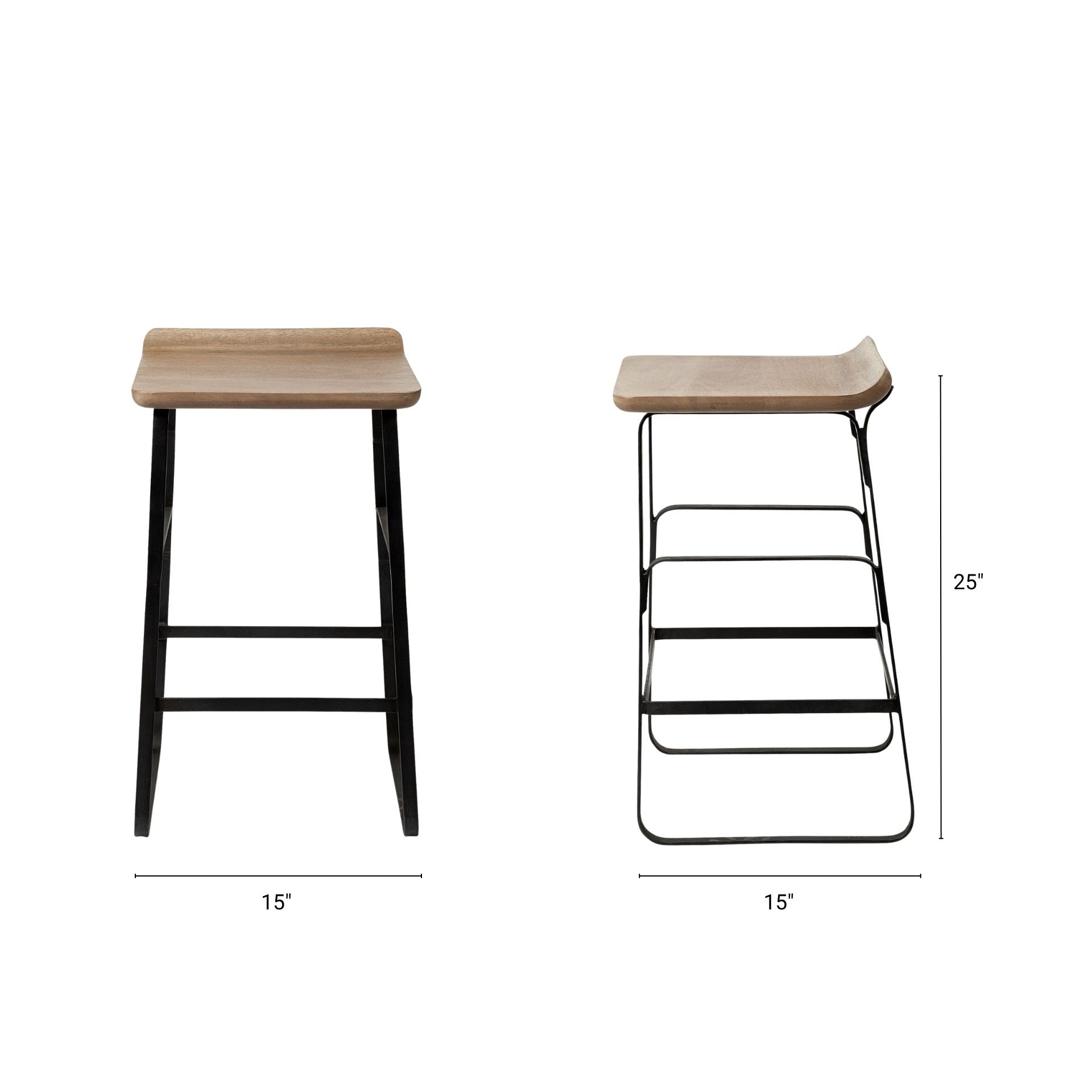 Conan 25" Seat Height Brown Wood Seat Black Metal Frame Counter Stool - Dekor Butik