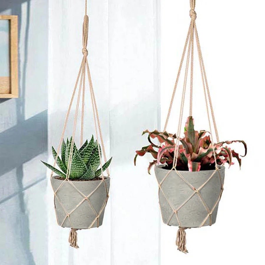Craft Medium Hanging Pot With Netting - Cement Grey - Dekor Butik