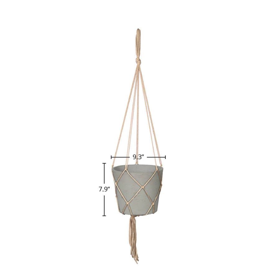 Craft Medium Hanging Pot With Netting - Cement Grey - Dekor Butik