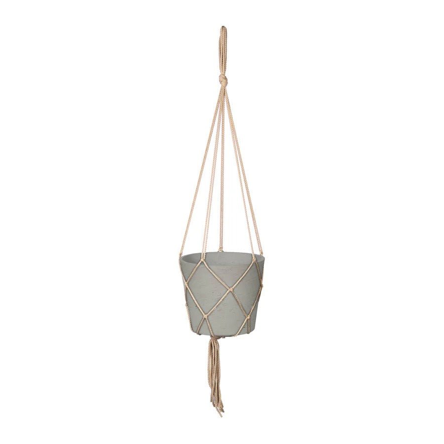 Craft Medium Hanging Pot With Netting - Cement Grey - Dekor Butik