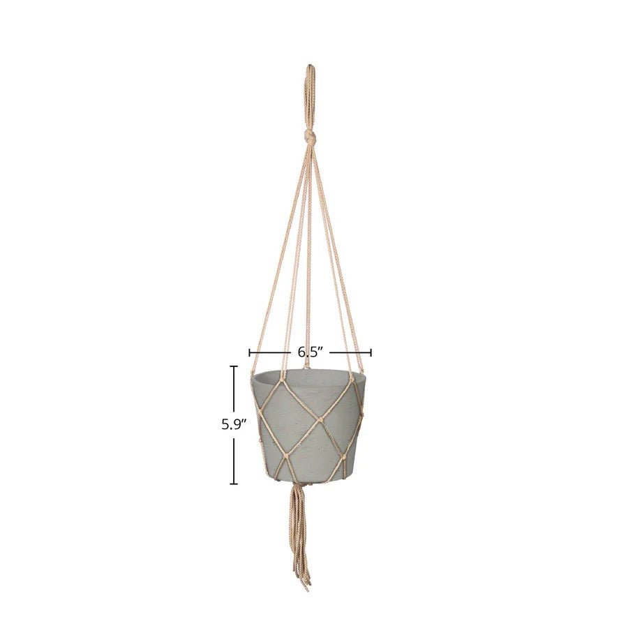Craft Small Hanging Pot With Netting - Cement Grey - Dekor Butik