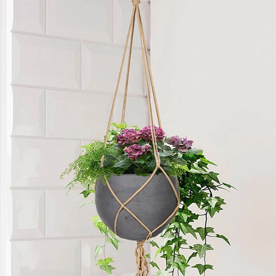 Craft Small Hanging Pot With Netting - Charcoal Grey - Dekor Butik