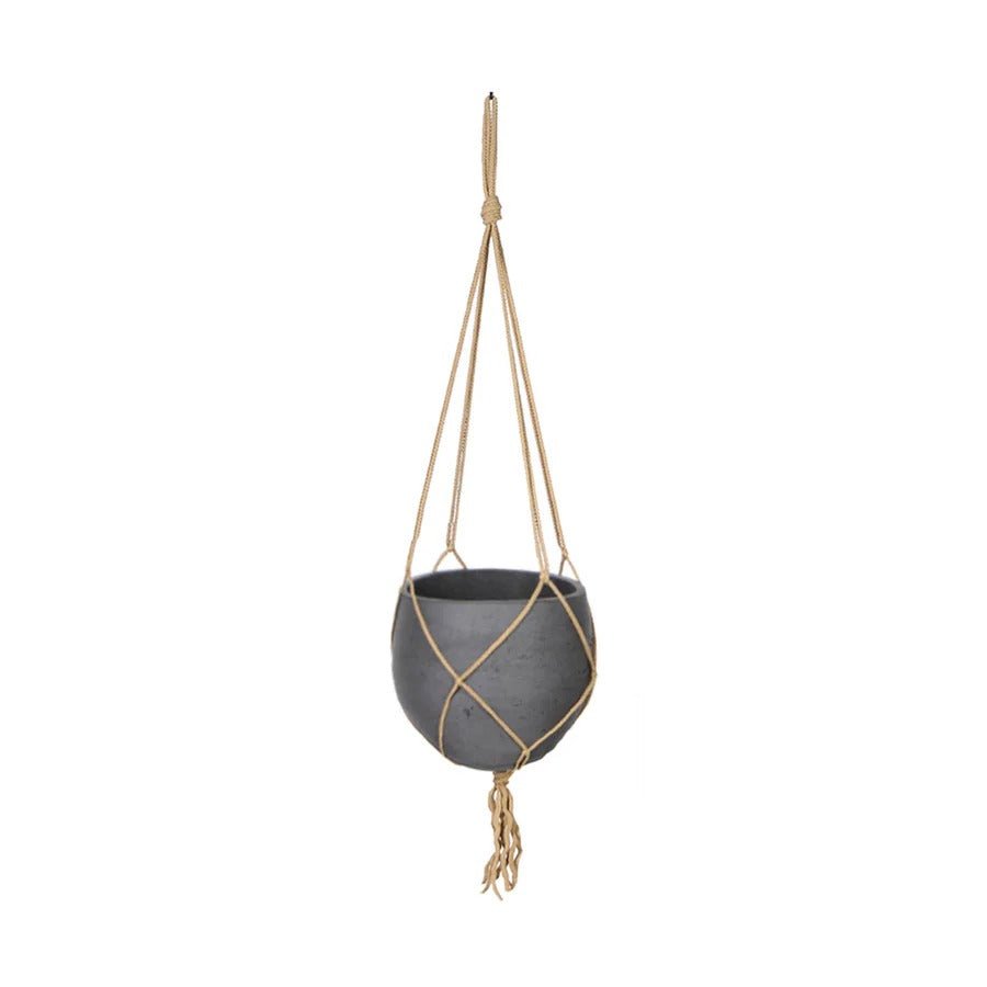 Craft Small Hanging Pot With Netting - Charcoal Grey - Dekor Butik