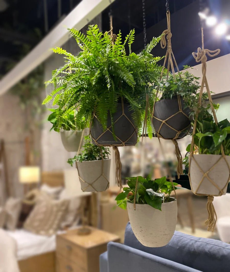 Craft Small Hanging Pot With Netting - Charcoal Grey - Dekor Butik