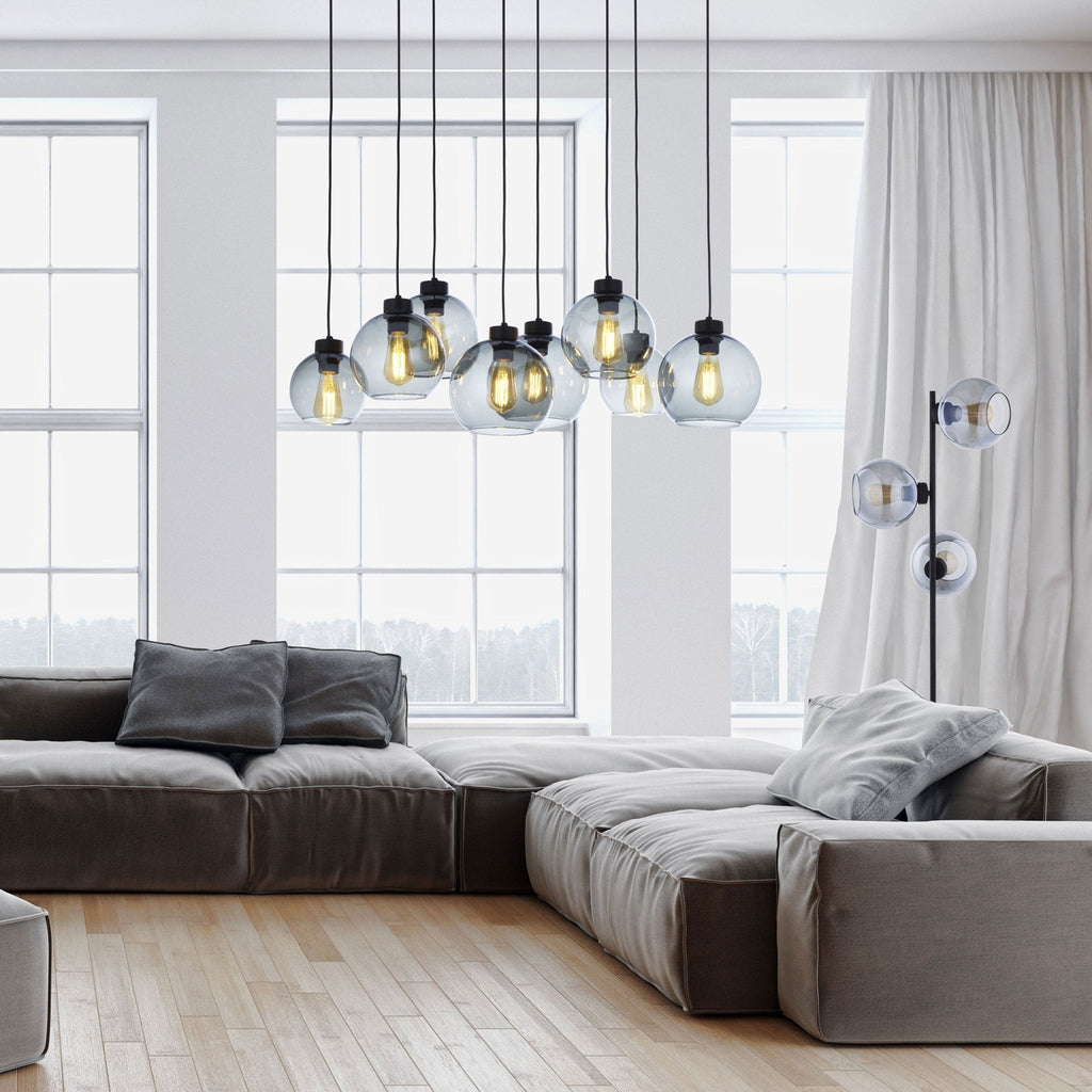CUBUS Graphite Glass Scandinavian Pendant Light Fixture for Kitchen Island, Dining Room & Living Room (8 - Light) - Dekor Butik