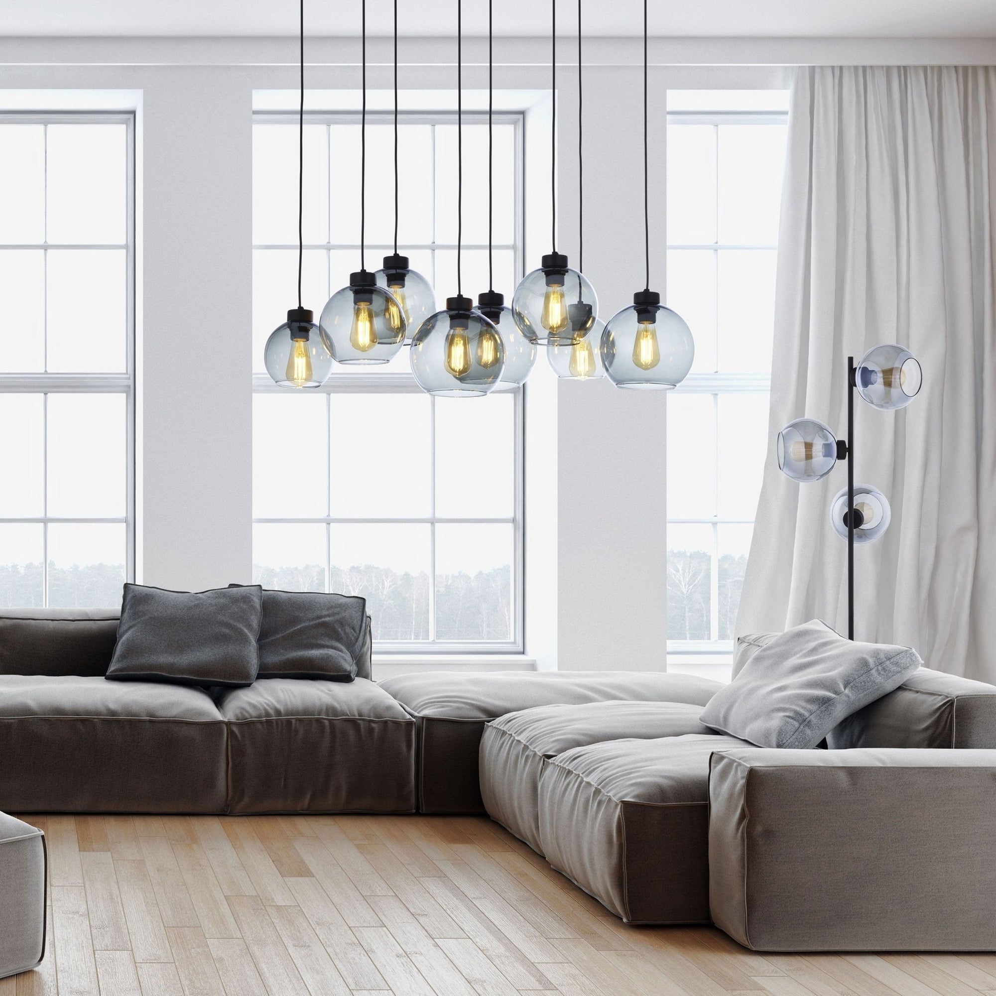 CUBUS Graphite Glass Scandinavian Pendant Light Fixture for Kitchen Island, Dining Room & Living Room (8 - Light) - Dekor Butik