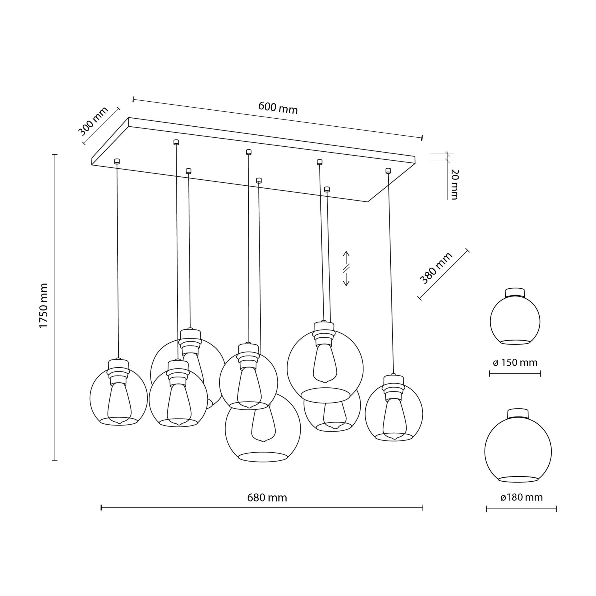 CUBUS Graphite Glass Scandinavian Pendant Light Fixture for Kitchen Island, Dining Room & Living Room (8 - Light) - Dekor Butik