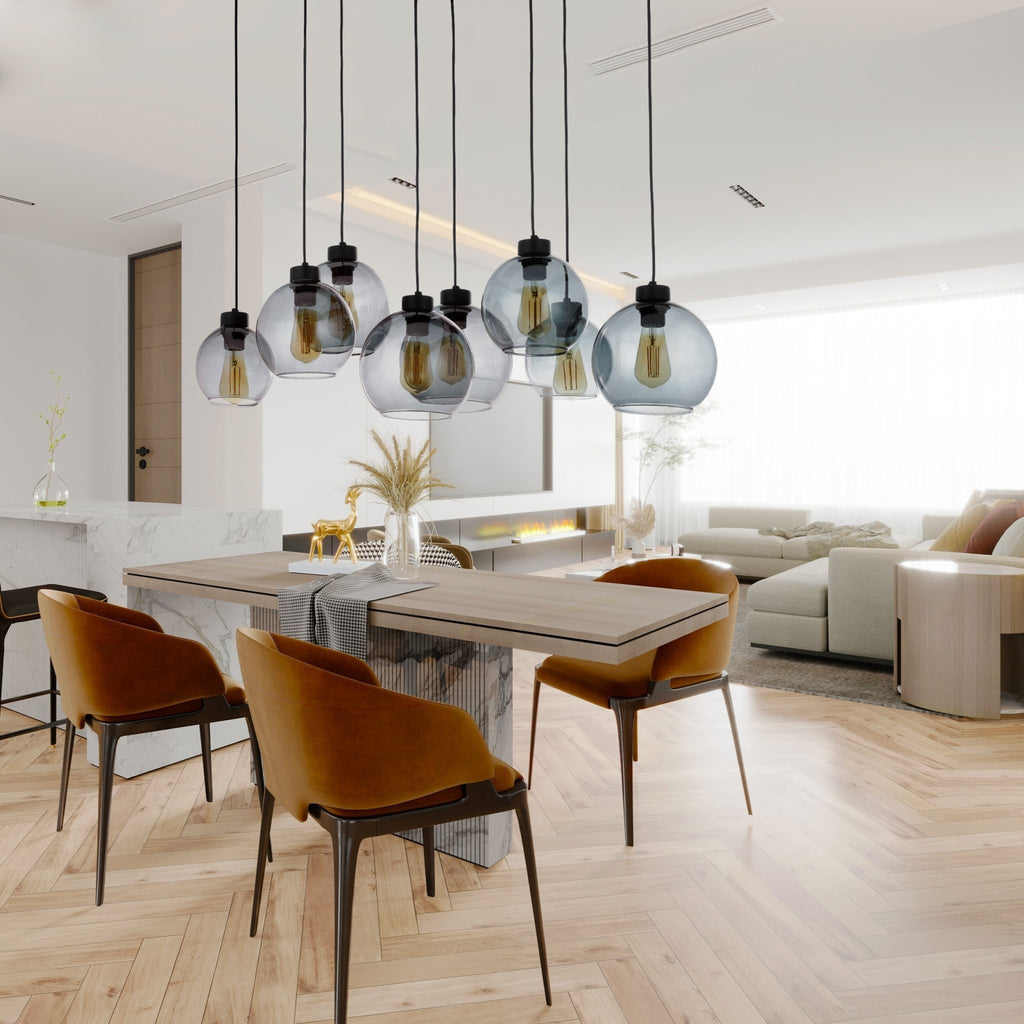 CUBUS Graphite Glass Scandinavian Pendant Light Fixture for Kitchen Island, Dining Room & Living Room (8 - Light) - Dekor Butik
