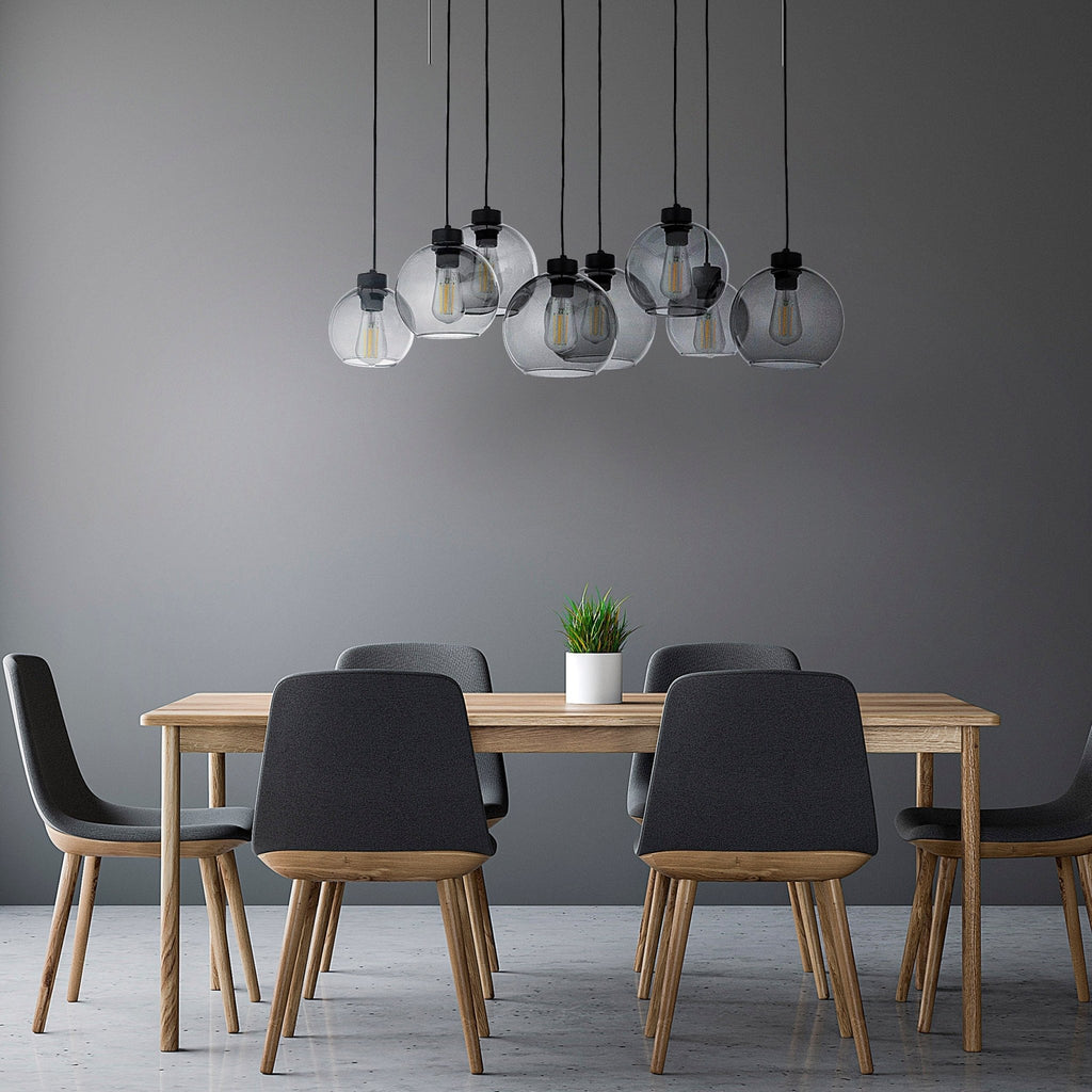 CUBUS Graphite Glass Scandinavian Pendant Light Fixture for Kitchen Island, Dining Room & Living Room (8 - Light) - Dekor Butik