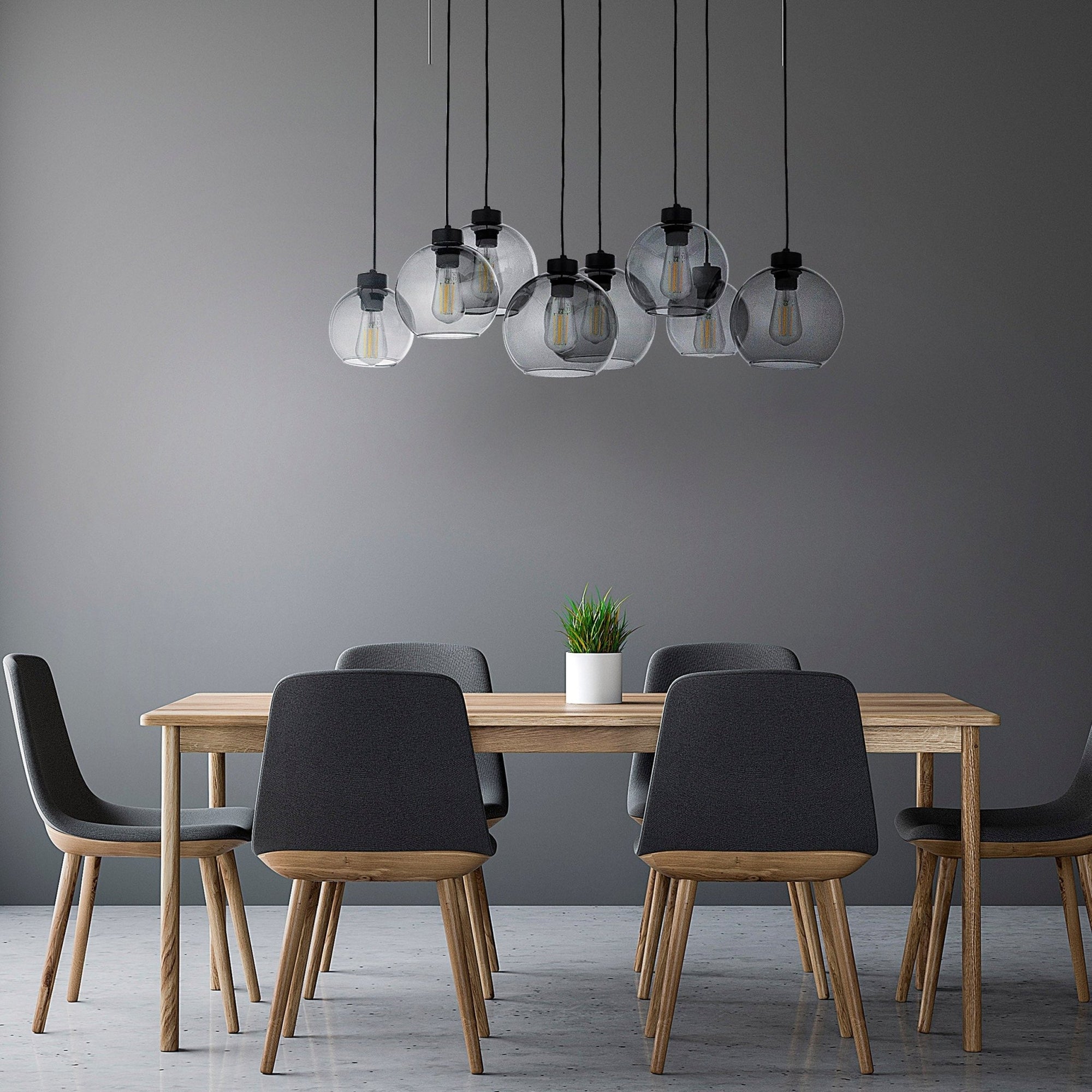 CUBUS Graphite Glass Scandinavian Pendant Light Fixture for Kitchen Island, Dining Room & Living Room (8 - Light) - Dekor Butik