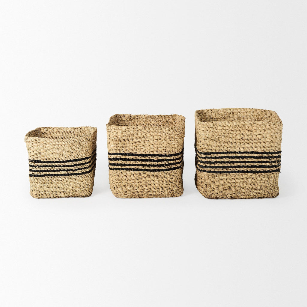 Cullen 15.7L x 15.7W x 15.7H (Set of 3) Grey Twisted Seagrass Square Basket - Dekor Butik