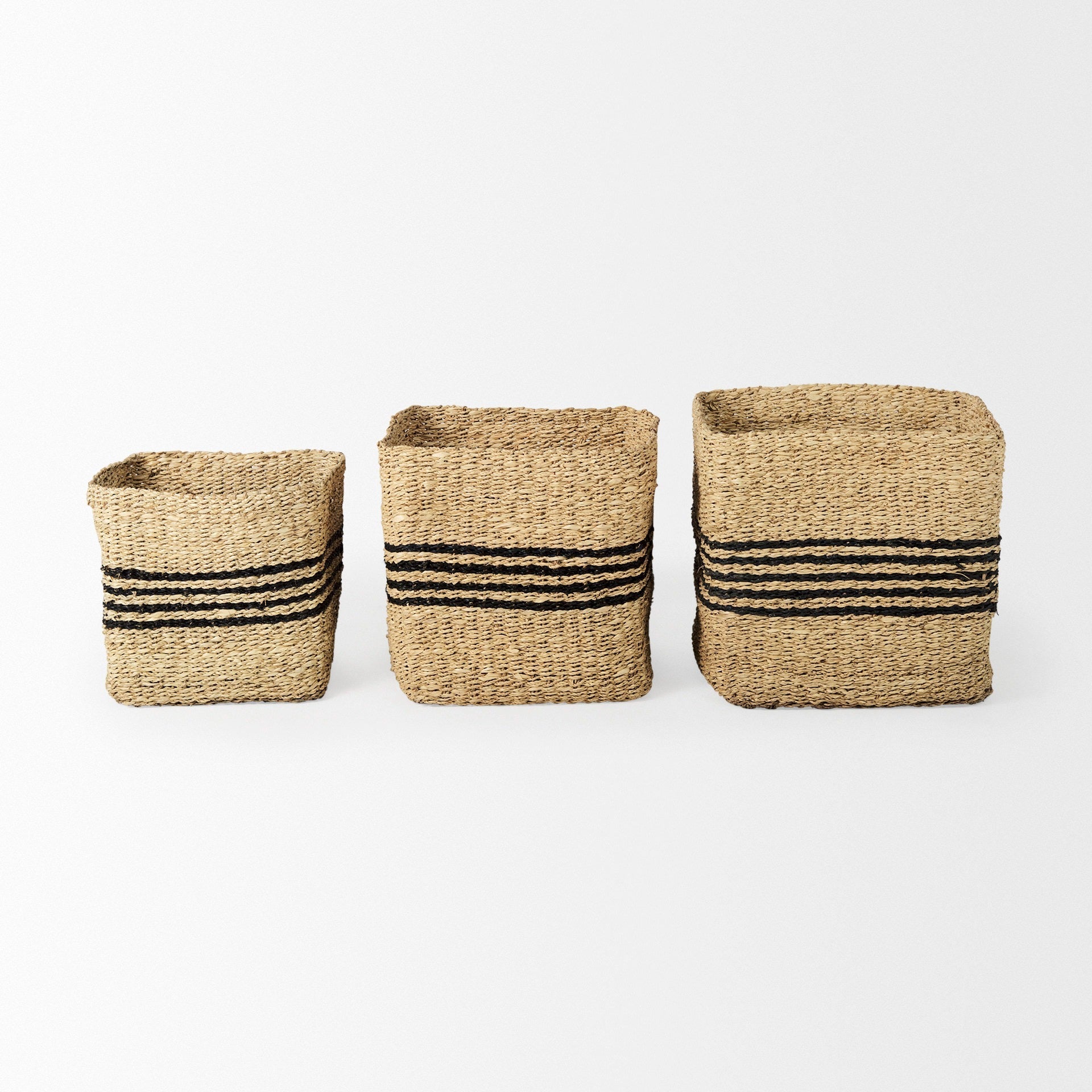 Cullen 15.7L x 15.7W x 15.7H (Set of 3) Grey Twisted Seagrass Square Basket - Dekor Butik