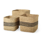 Cullen 15.7L x 15.7W x 15.7H (Set of 3) Grey Twisted Seagrass Square Basket - Dekor Butik