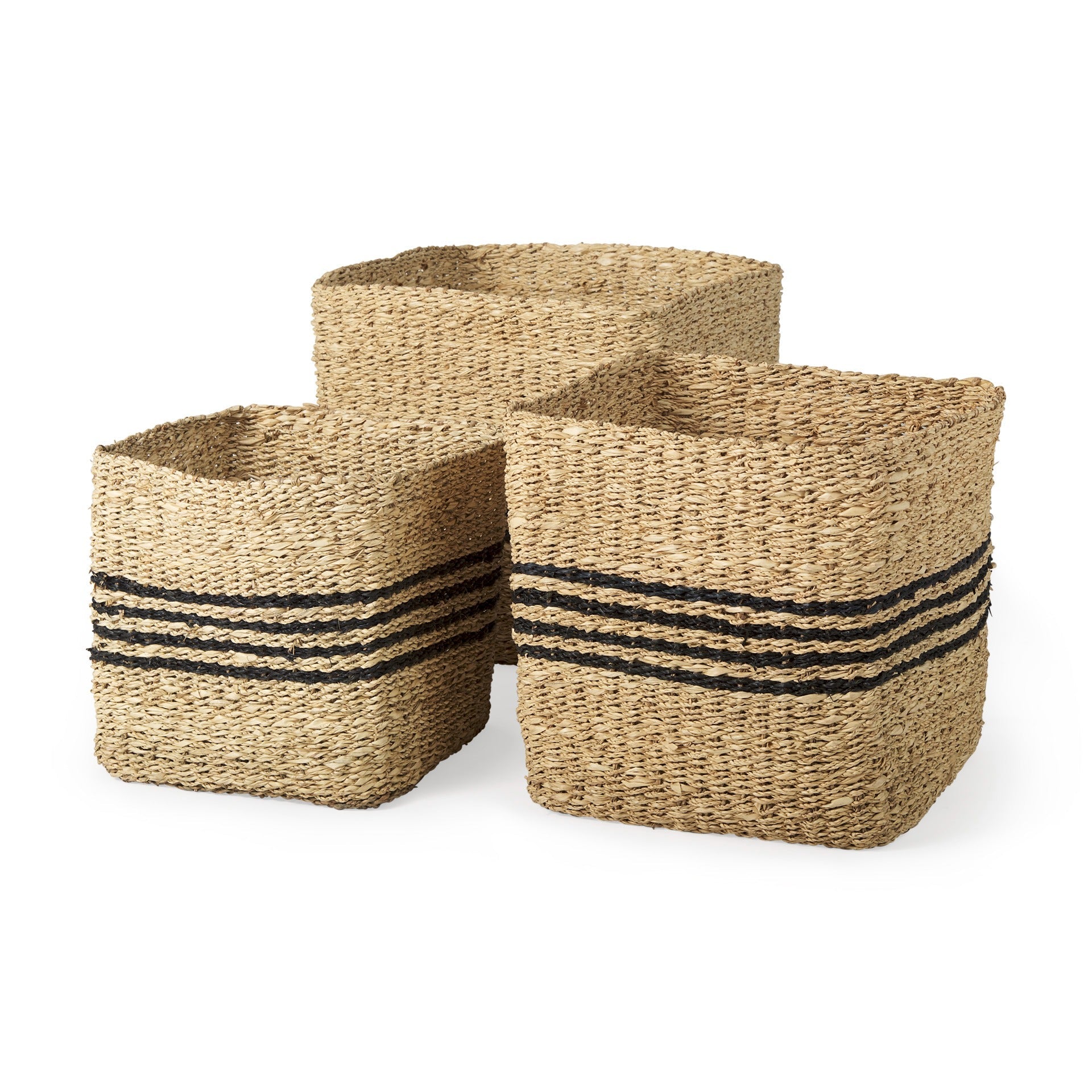 Cullen 15.7L x 15.7W x 15.7H (Set of 3) Grey Twisted Seagrass Square Basket - Dekor Butik