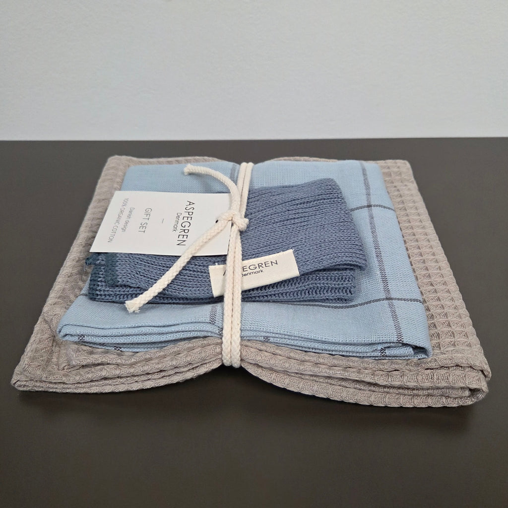 Danish Dishcloth, Tea Towel & Kitchen Towel Gift Set - Set of 3 - Blue Cheese - Dekor Butik
