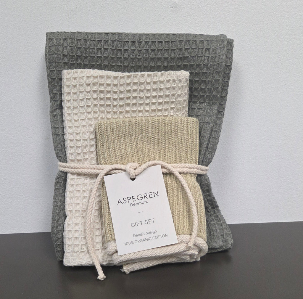Danish Tea Towel and Dishcloth Gift Set - Set of 3 - Chai Seed - Dekor Butik