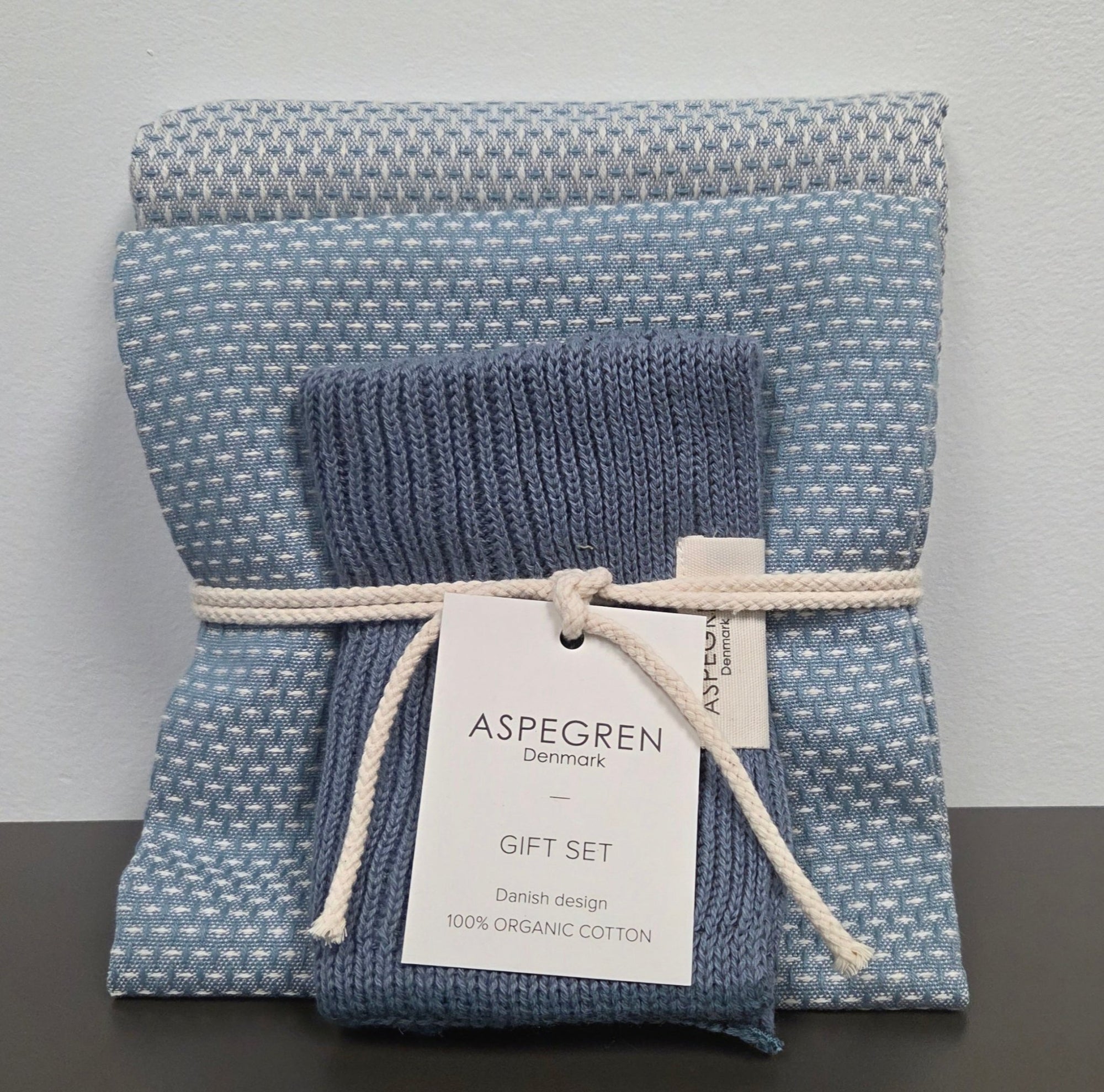 Danish Tea Towel and Dishcloth Gift Set - Set of 3 - Moonlight Blue - Dekor Butik