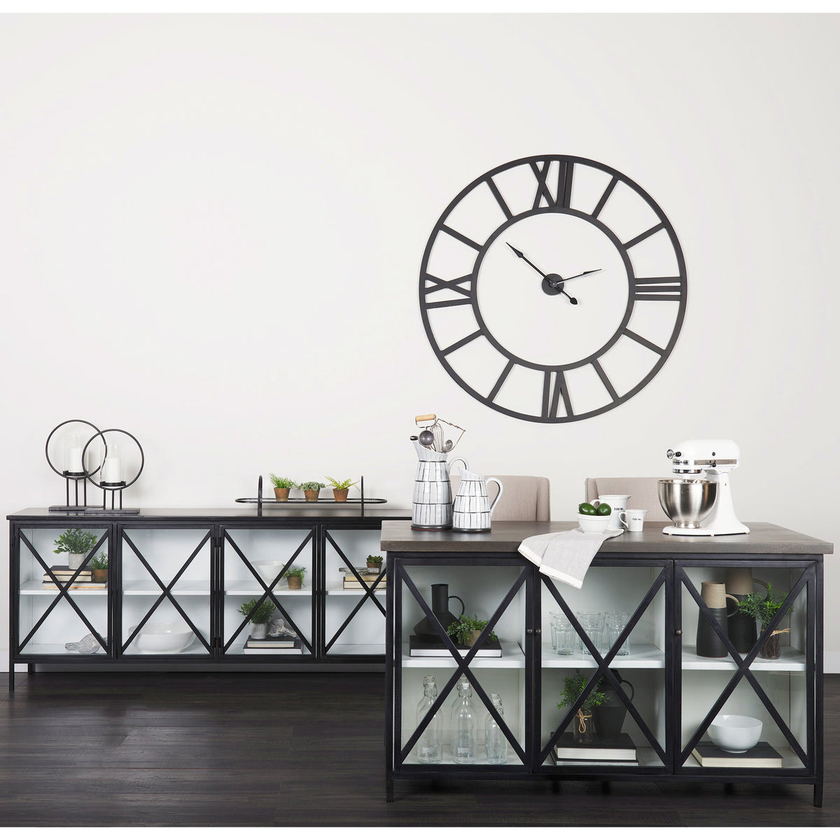 Dimitra Dark Iron with Glass Doors Kitchen Island - Dekor Butik