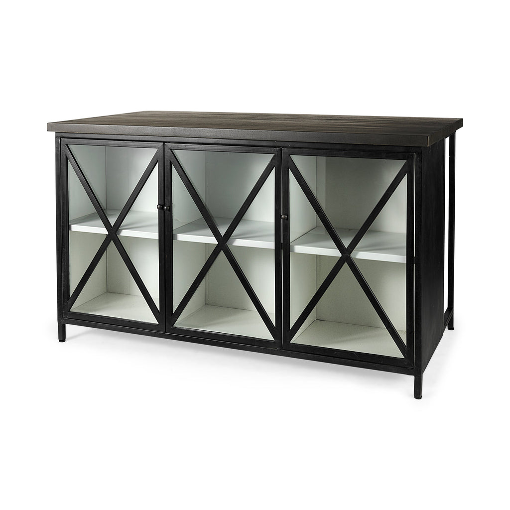 Dimitra Dark Iron with Glass Doors Kitchen Island - Dekor Butik