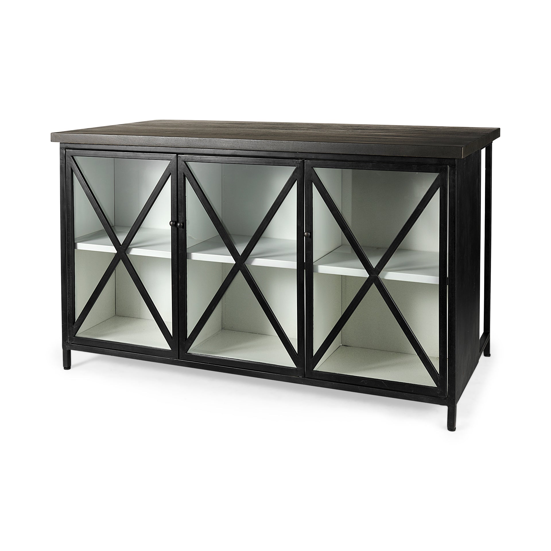 Dimitra Dark Iron with Glass Doors Kitchen Island - Dekor Butik