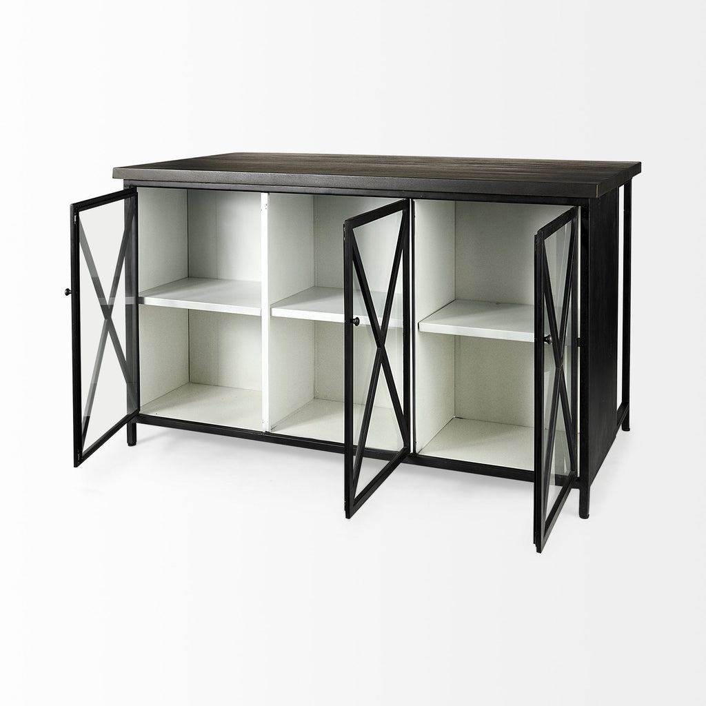 Dimitra Dark Iron with Glass Doors Kitchen Island - Dekor Butik